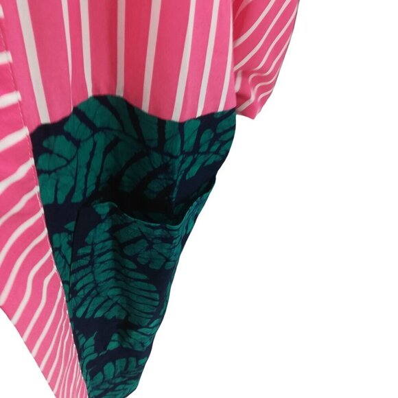 Studio 189 Short Sleeve Kimono Size M Pink Silk Cotton Open Front Striped Batik - Picture 3 of 13